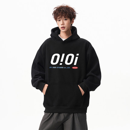 oioi正品韩国秋冬季宽松加绒男女生情侣时尚休闲百搭连帽卫衣外套