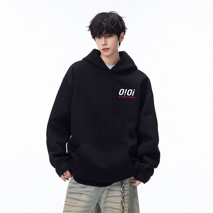 OIOI官方正品时尚情侣美式百搭秋冬季男女生宽松套头加绒连帽卫衣