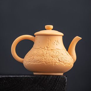 個人專用送禮 錦溢黃段泥紫砂手工浮雕回紋小單壺泡茶壺單壺中式