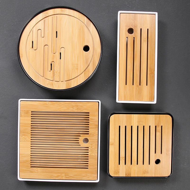 弘博臻品密胺干泡盘功夫茶具茶盘简约家用迷你储水日式竹制茶托盘