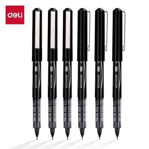 得力(deli)S656-Q1中性笔黑色直液式走珠笔0.5mm签字笔水笔学生考试用 12支/盒