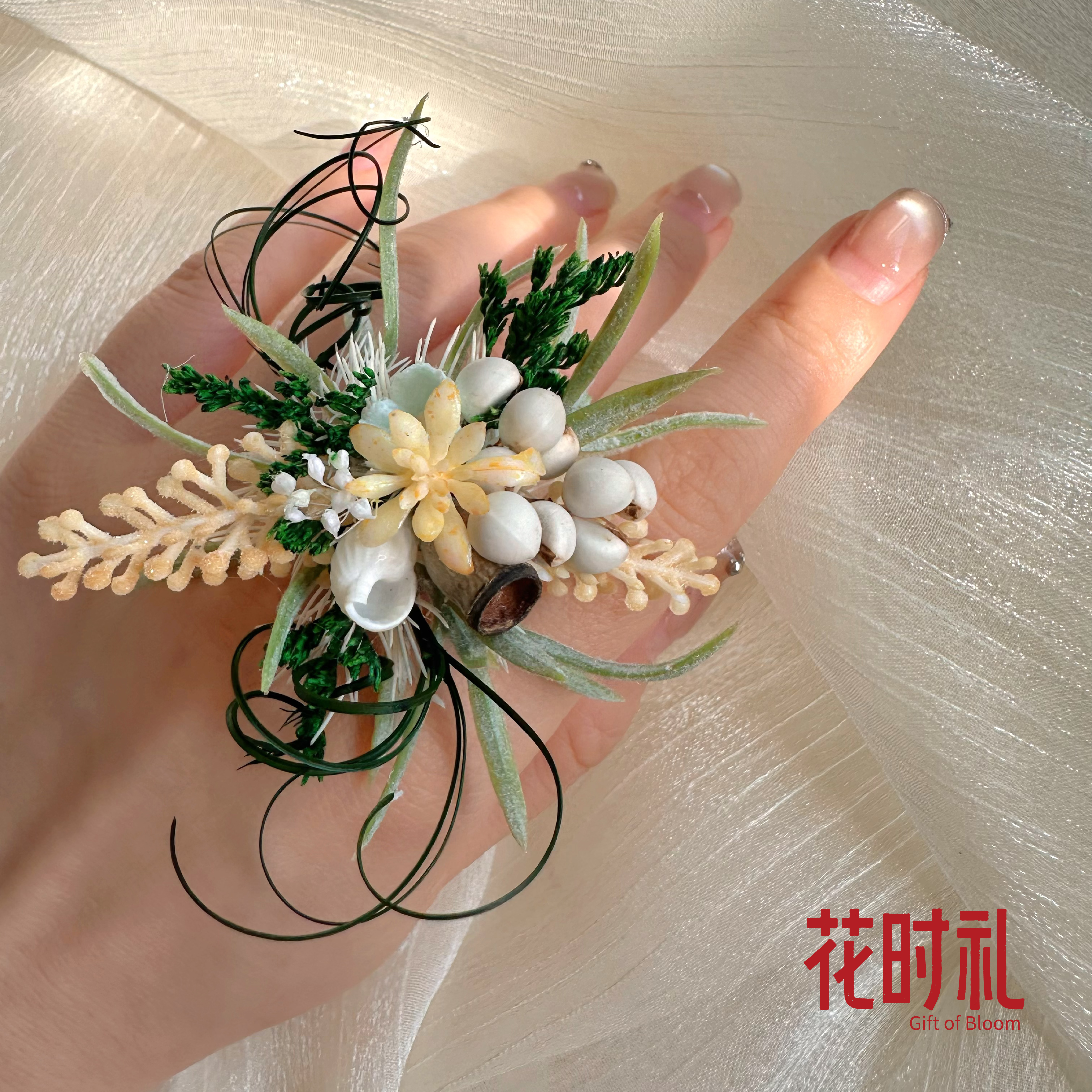 原创设计手工永生花戒指婚礼配件