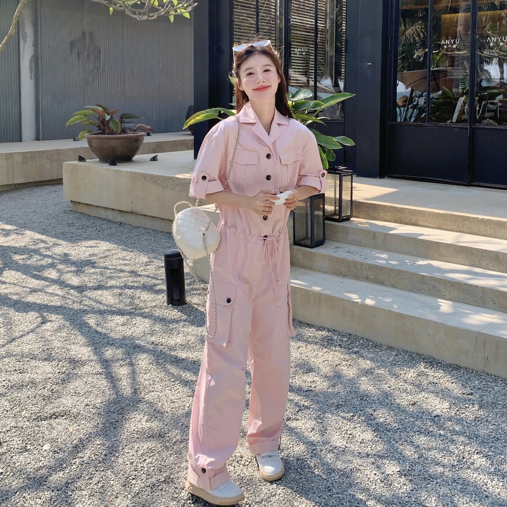工装连体裤女夏季长款2025新款宽松网红气质薄套装收腰显瘦连衣裤，女装连体裤，浙宝283