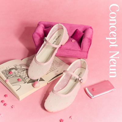 Concept Neun浪漫法式网纱低跟圆头玛丽珍鞋女