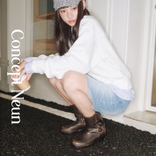 Concept Neun新品Texas系列擦色圆头平底短靴女