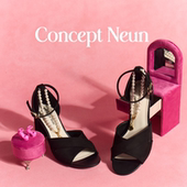 女 浪漫交叉带珍珠粗跟高跟圆头凉鞋 Concept Neun法式