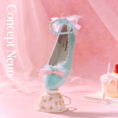 Concept Neun Fairytale系列圆头蝴蝶结羽毛芭蕾单鞋