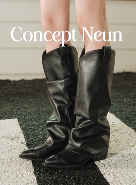 Concept Neun新品Texas系列尖头高筒及膝西部堆堆牛仔靴女