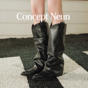 Concept Texas系列尖头高筒及膝西部堆堆牛仔靴女 Neun新品