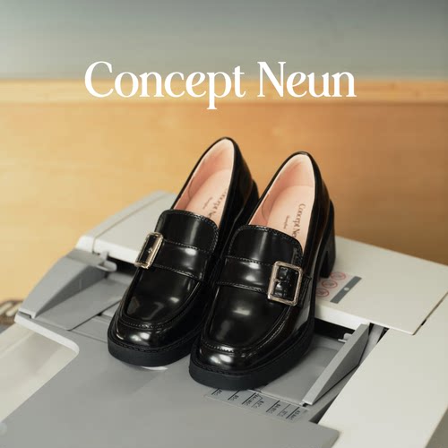 Concept Neun Paris系列厚底高跟方头乐福鞋女英伦黑色