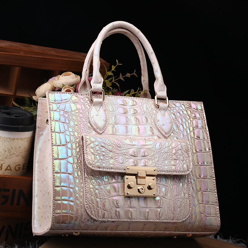 正品真皮女包2025新款时尚鳄鱼纹牛皮手提大包百搭休闲高级女士包