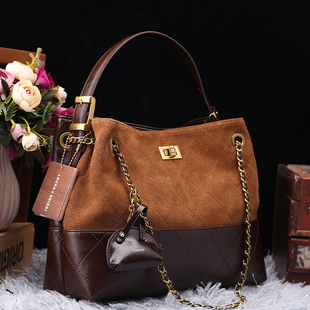 劳拉时黛正品真皮女包2025新款复古磨砂牛皮菱格链条托特单肩大包