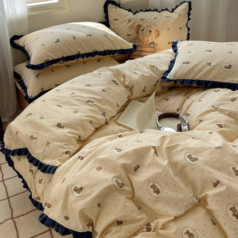 公主风纯棉花边床上四件套全棉床品少女心被套罩宿舍床单人三件套,床上用品,床品套件/四件套/多件套,淘宝优惠券,粉丝福利购,淘宝优惠卷