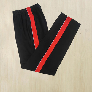 加绒高中小学生校服裤 定制 子黑色拼浅白绳后大红宽杠耐磨直筒大码