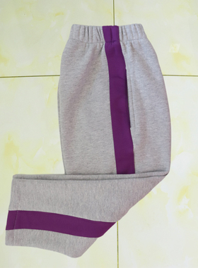浅灰色校服裤一道紫宽杠直筒棉质透气四季款校裤可定做高中小学生