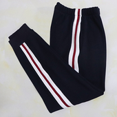 高中小学生校服裤 子藏蓝色白宽杠上压一条酒红杠收口秋冬加绒加厚