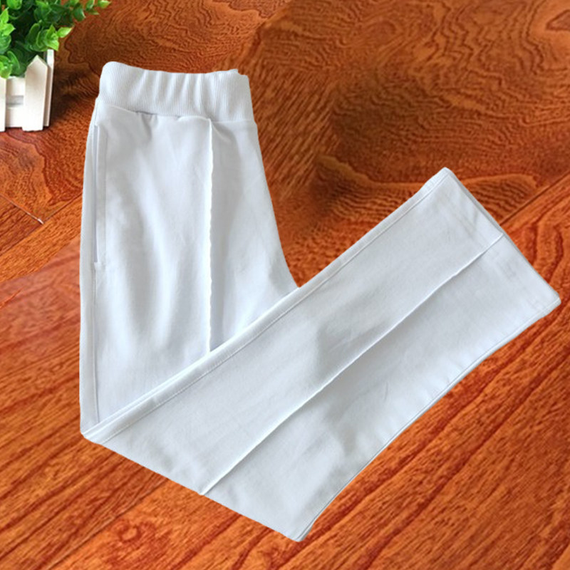 冬季加绒保暖白色校服裤子净版无条纹运动休闲男女松紧腰宽松长裤