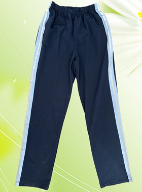 藏蓝直筒秋季校服裤子一道蓝色宽杠上压银灰条运动休闲宽松长腿裤