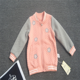 专柜品pai新款春秋款女童小中童绗缝太空棉加厚棒球服外套