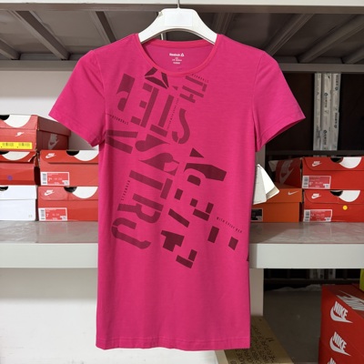 锐步 女士夏季短袖T恤修身中长款弹力透气玫红色