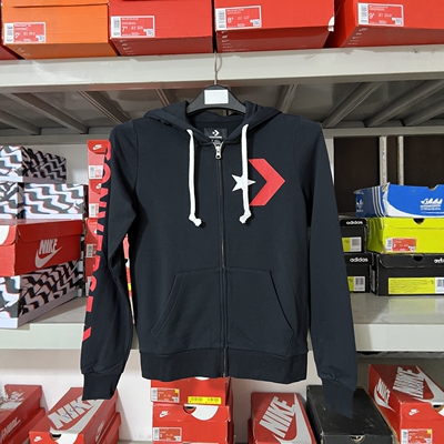 连帽衣袖大logo印花拉链开衫外套