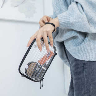 透明化妆包旅行便携洗漱包防水漂流手机包小方包硬壳单肩斜挎包女