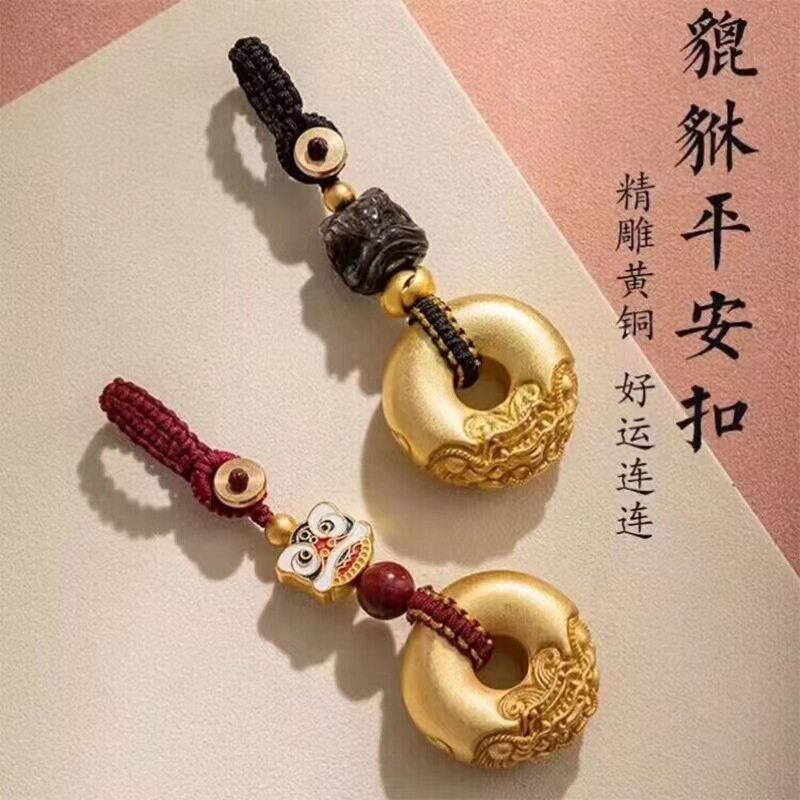 古法沙金实心貔貅平安扣汽车钥匙扣吞金兽醒狮挂件男女高档挂饰品图片