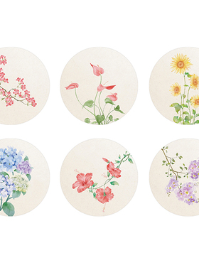 新中式植物花卉花朵清新淡雅圆形装饰画客厅餐厅工作室挂画自粘画