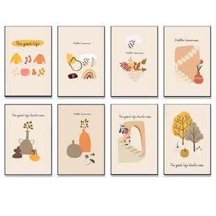 现代简约ins温馨治愈系北欧插画装饰画替换画心自粘画油画布打印