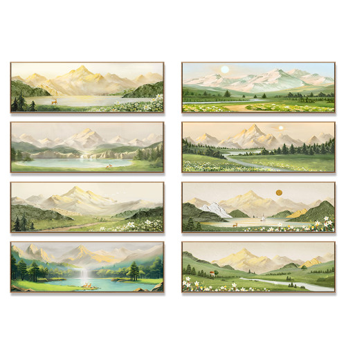 北欧奶油风日照金山背靠山聚宝盆山水风景客厅沙发背景墙装饰画芯