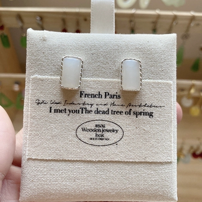 天然和田玉白玉俄料足银耳钉耳饰女款文艺轻奢复古小清新配饰