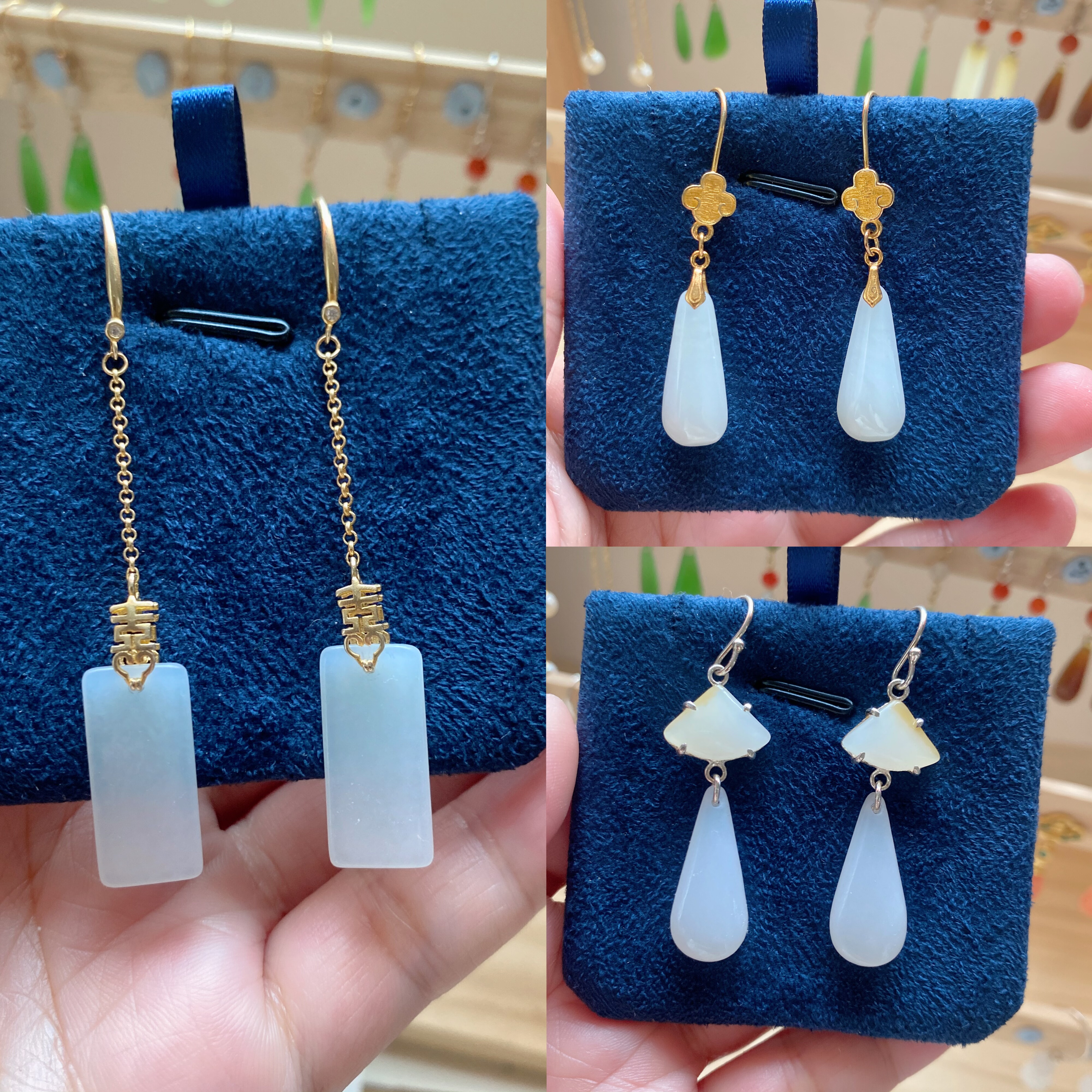 国风天然玉石和田玉白玉耳坠女款文艺轻奢复古配饰