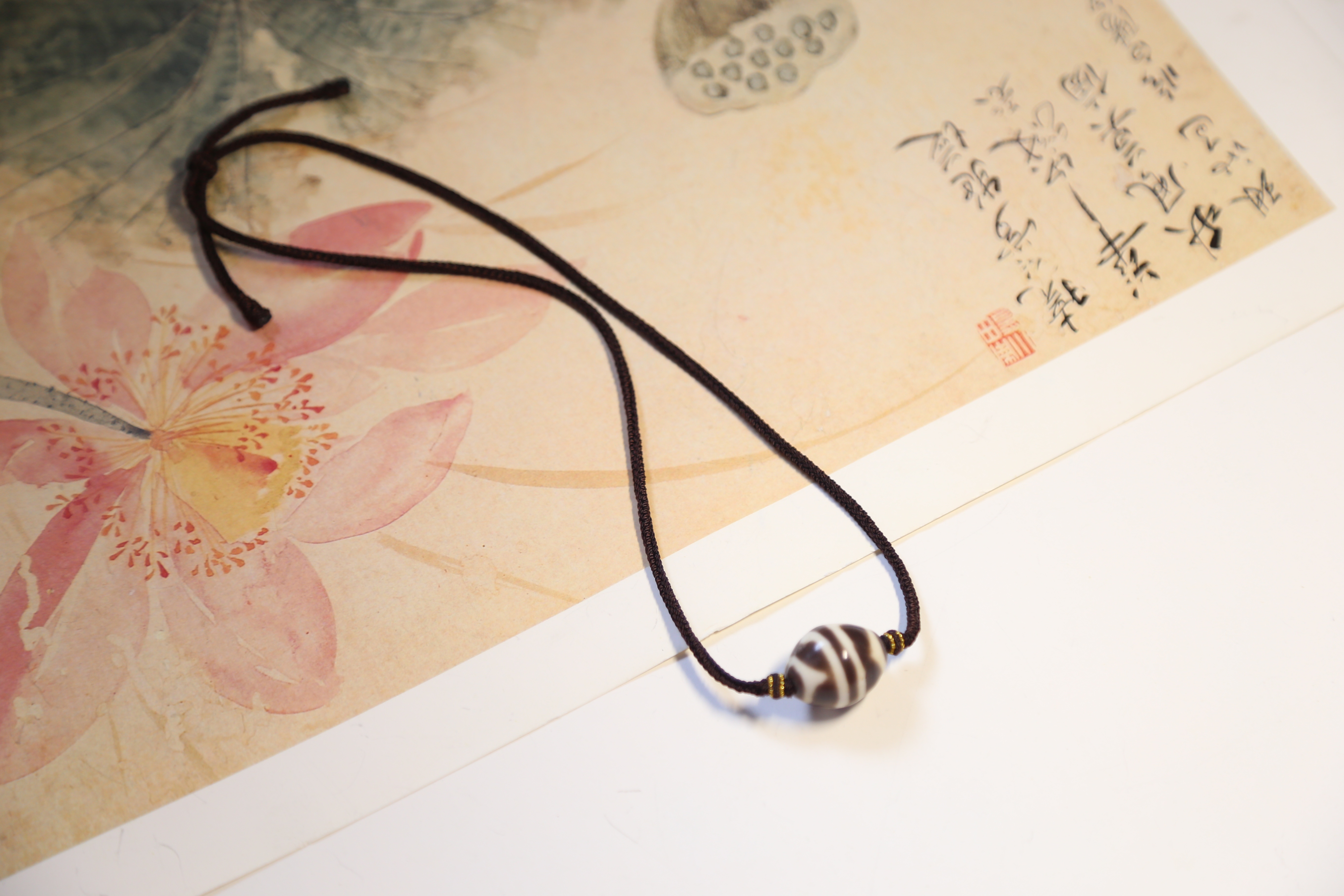 手工编绳颈链 老料器天珠项链