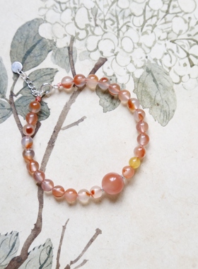 天然橙色飘花南红手链手串精致轻奢首饰