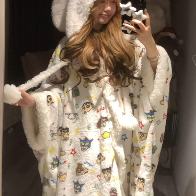 加厚！蜡笔小新珊瑚绒连帽家居服