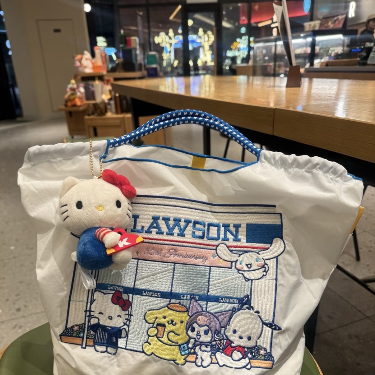 日本ballchain新品kitty单肩包猫咪刺绣卡通尼龙大容量手提环保袋