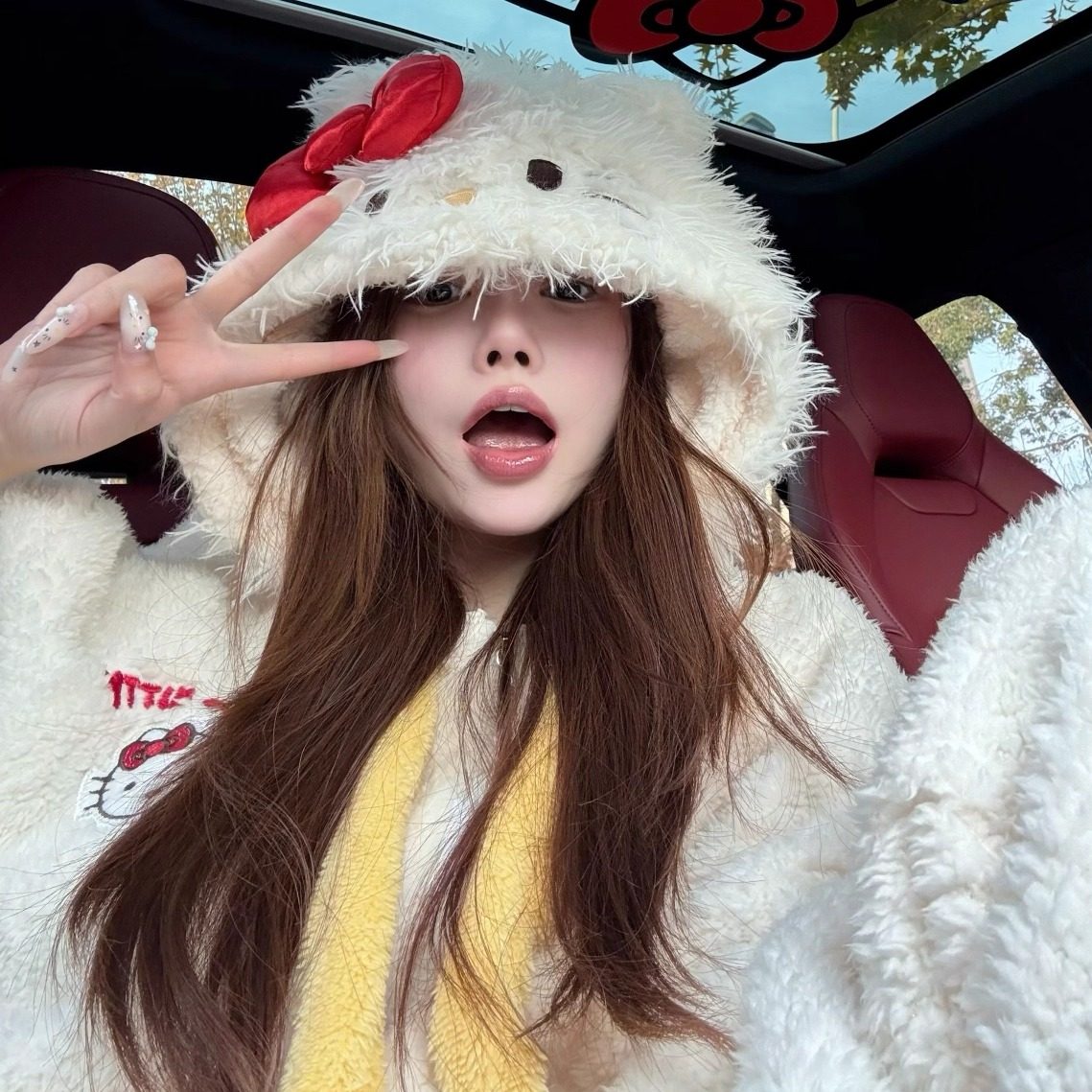 加厚！2025新款白色KT猫连帽珊瑚绒睡衣秋冬女加绒家居服两件套装