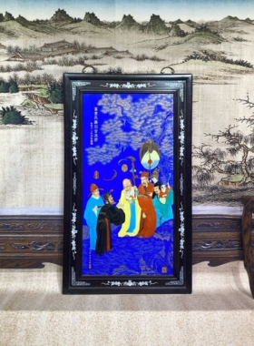 景德镇精品红木彩绘镶瓷板画珐琅掐丝富贵长寿加官进爵中堂挂屏