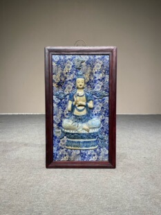 景德镇名家纯手绘精品红木镶瓷板画青花高浮雕人物观音陶瓷画