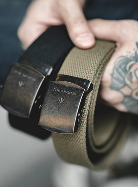 马登日系复古无孔松紧弹力编织皮带单圈快脱硬汉休闲