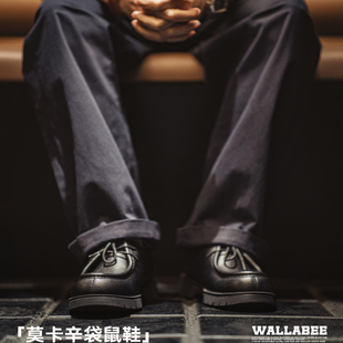 通勤英伦复古休闲黑色懒人德比乐福皮鞋 马登莫卡辛袋鼠鞋 男春工装