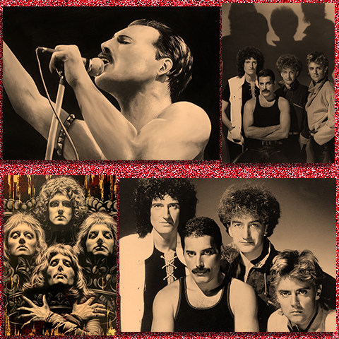 queen 皇后乐队摇滚复古牛皮纸海报装饰画酒吧咖啡馆贴纸壁画画芯