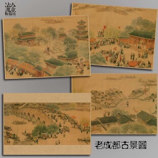 老成都古景海报 复古文艺牛皮纸装饰画酒吧挂画壁画 画芯