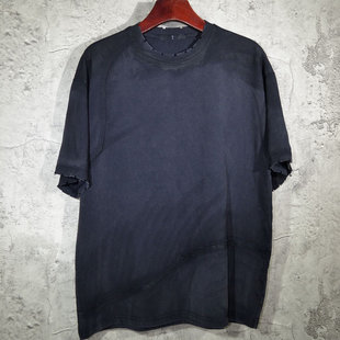 夏季julius7oversizeT恤洗水做旧圆领破洞宽松型破洞短袖男