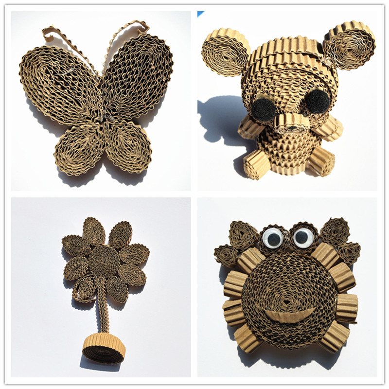 瓦楞纸卷diy材料包儿童手工立体创意粘贴画卡通图样动物植物花朵