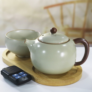 家用功夫茶具 米黄汝窑一壶一杯配盘办公室一人饮西施壶休闲小套装