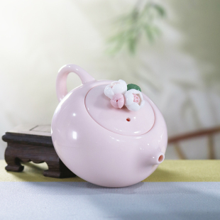 女士专用小茶壶高颜值陶瓷泡茶壶办公室个人 手工捏花粉色西施壶
