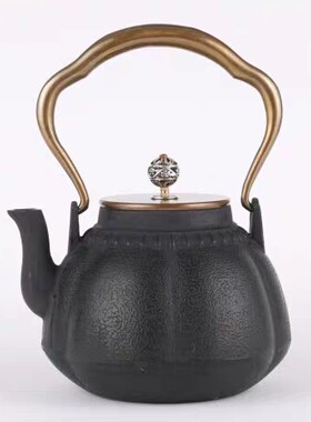 南瓜铁壶日本南部老铁壶铸铁壶烧水提梁煮茶器纯手工进口生铁茶壶