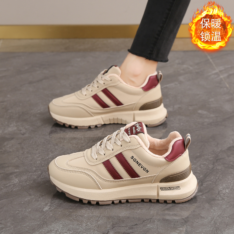 真皮加绒老爹鞋女2025新款冬季