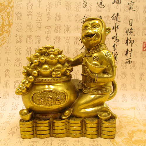 铜猴摆件大号铜钱元宝金猴聚宝盆生肖猴子工艺品家居客厅装饰礼品